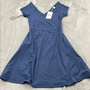BNWT Pact Blue A-Line Mini Dress with Cap Sleeves